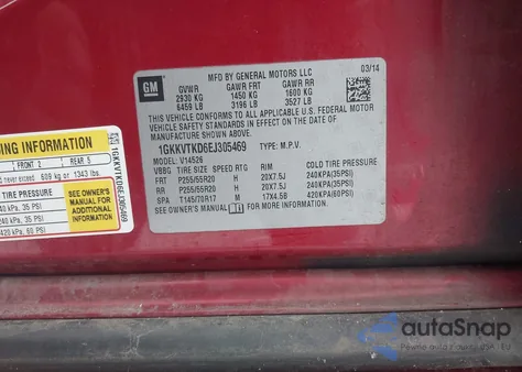 2014 GMC Acadia Denali from USA, damaged, VIN 1GKKVTKD6EJ305469